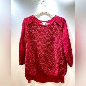 Lucky Brand - Pullover Sweater Open Back with Sheer Chiffon Lining - Red - M
